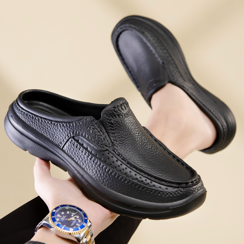 Cross Border Large Size Men S Half Support Casual Sandals And Slippers Simple Baotou Men S Drag Imitation Leather Surface EVA Integrated Sandals_voghion.com