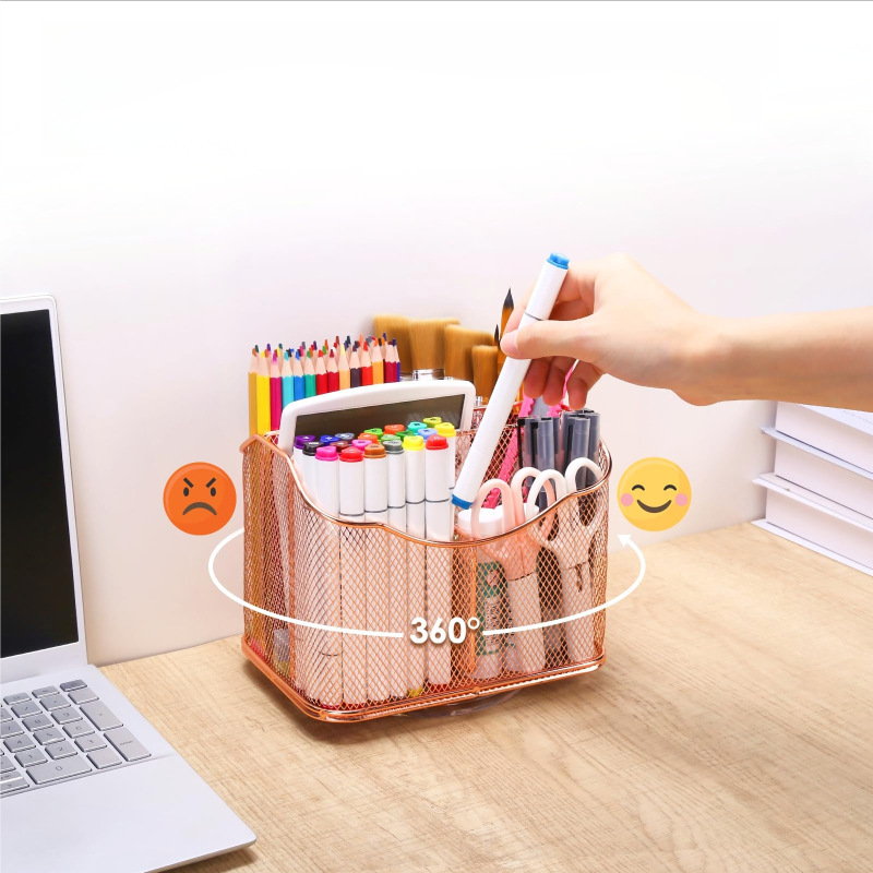 Caja de almacenamiento de metal giratoria de escritorio para suministros de oficina almacenamiento multifuncional para estudiantes de papelería estante de archivos de cosméticos escritorio image 3