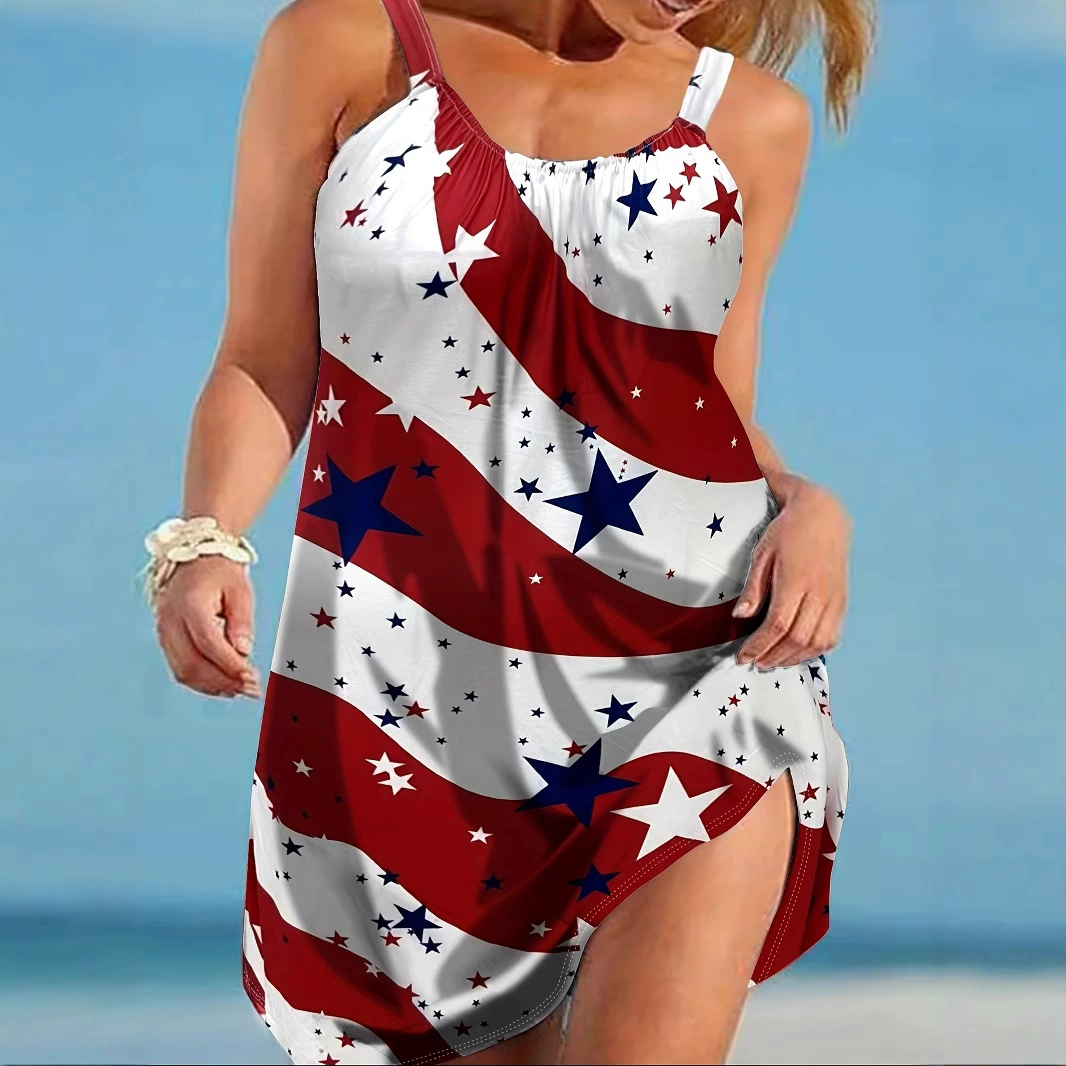 2025 Европа и США трансграничные амазонка новое летнее платье с принтом для женской одежды