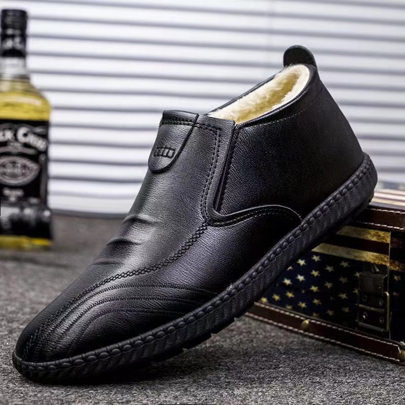 跨境批发2022冬季新款男士套脚高帮棉鞋时尚休闲软底软面加绒棉鞋