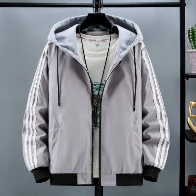 2021 Spring new pattern Jacket coat Youth Korean Edition Hem grey zipper Hooded leisure time Solid Jacket