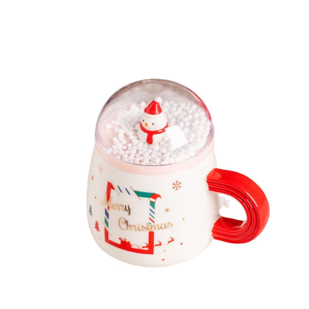 Personalidad creativa 3D muñeco de nieve paisaje Navidad regalo taza cerámica con tapa Oficina café