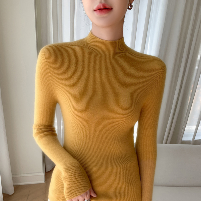 一线成衣无缝100%山羊绒衫女半高领修身针织打底衫毛衣秋冬上衣|undefined