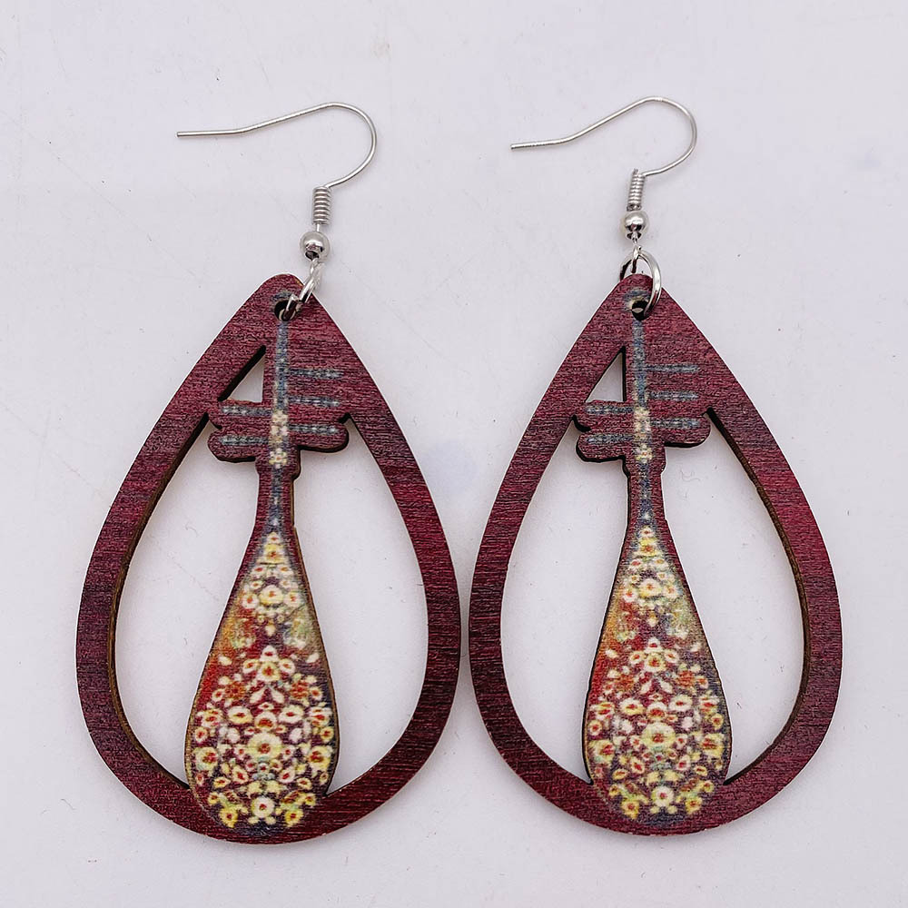 1 Pair Fashion Musical Instrument Wood Water Drop Women's Drop Earrings display picture 7