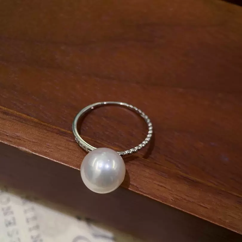 18k金配件 AB面珍珠戒指  两色 钻石d 0.02ct 配珠9-10mm 不含珠