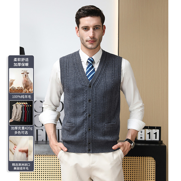 Moda de lana sin mangas de cuello en V chaleco nuevo chaleco de botón único de comercio exterior suéter de punto de hombre