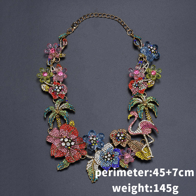 Exaggerated Luxurious Coconut Tree Flamingo Flower Alloy Inlay Rhinestones Women's Necklace display picture 1