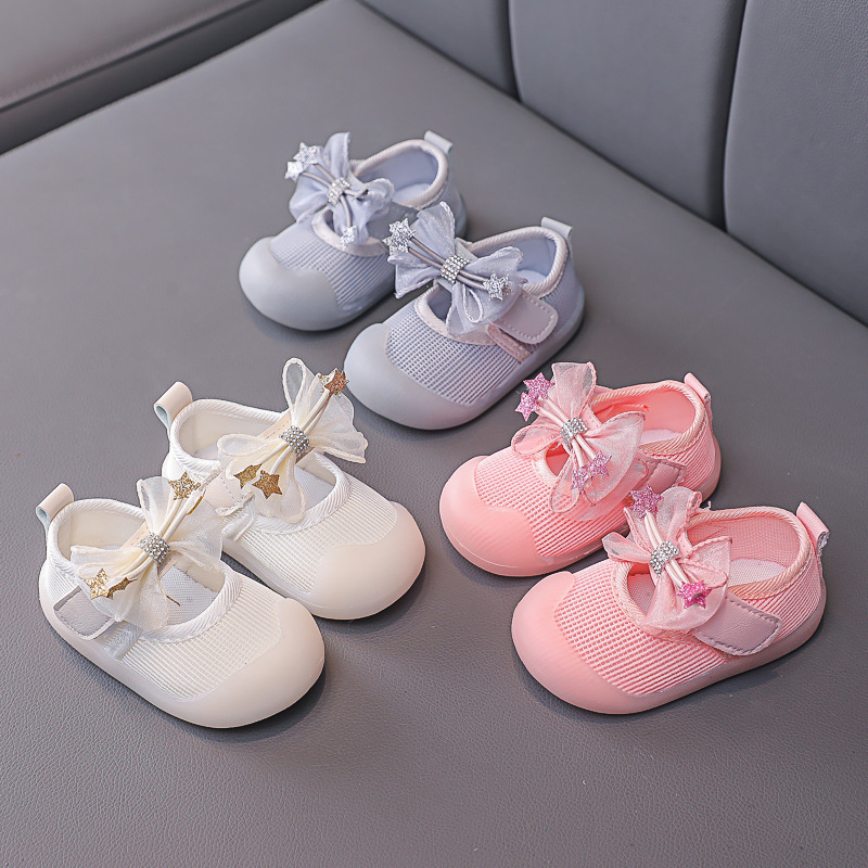 Zapatos de Bebé Niña con Lazo, Antideslizantes, Planos, Primavera 2025, Estilo Coreano, Transpirables, con Suela Suave, Tipo Princesa
