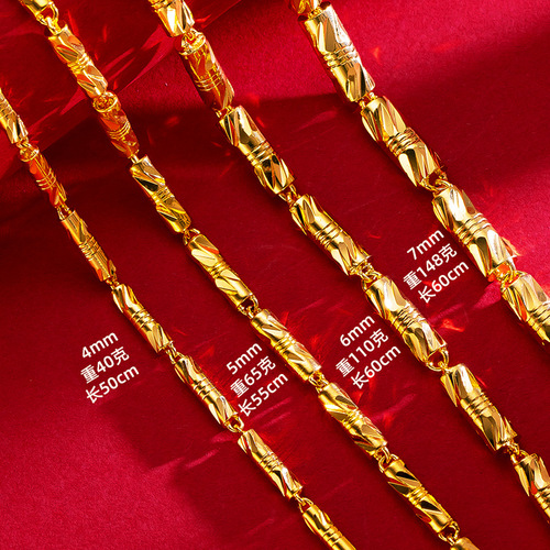 Gold-plated necklace cylindrical double bamboo necklace sand gold necklace men's and women's solid bamboo large necklace supply wholesale