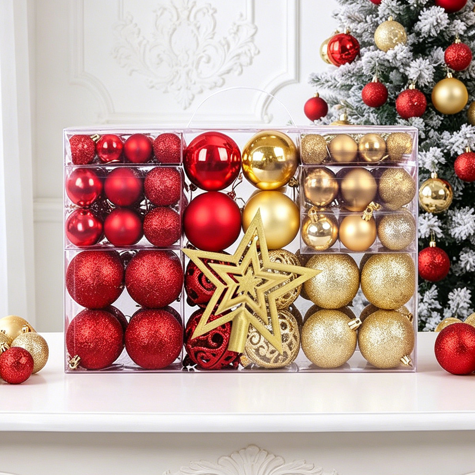 Suministros de decoración de árboles de Navidad transfronterizos 100 paquetes de bolas de plástico huecas brillantes de galvanoplastia Colgante de caja de regalo de bolas de Navidad