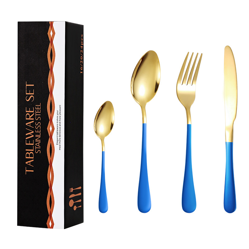 Amazon popular vajilla de acero inoxidable occidental 16 piezas traje 1010 cuatro piezas principales cuchillo, tenedor y cuchara traje de caja de regalo transfronterizo