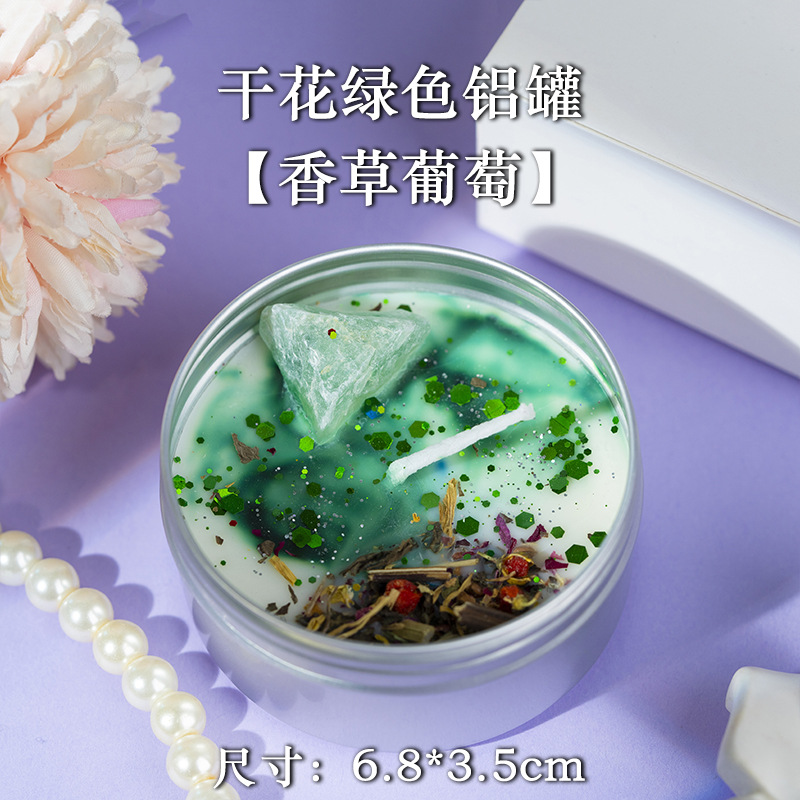 Caja de aluminio flor seca vela de perfume cross-border regalo de mano cera de soja colorido cristal hecho a mano regalo de mano cera de banano