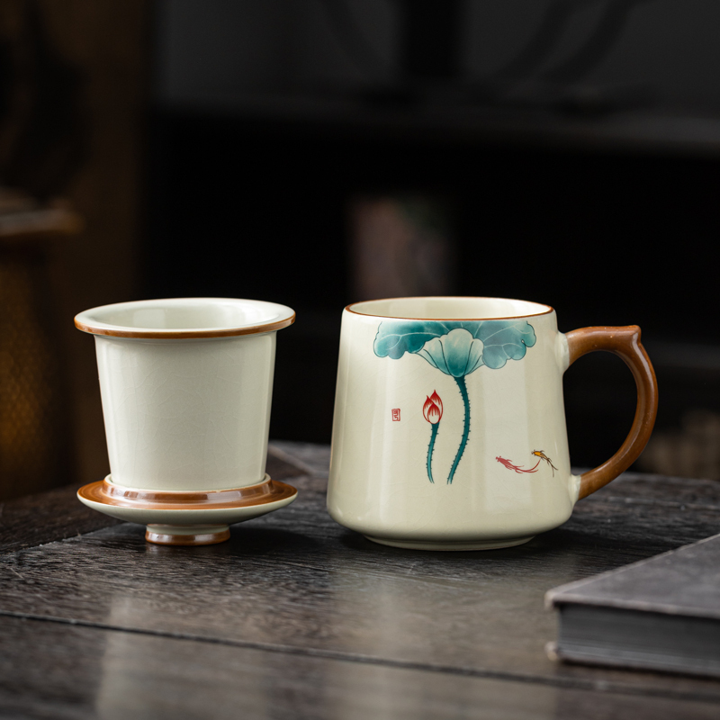 汝窑陶瓷办公杯礼盒大容量泡茶杯茶水分离马克水杯送领导客户logo|undefined