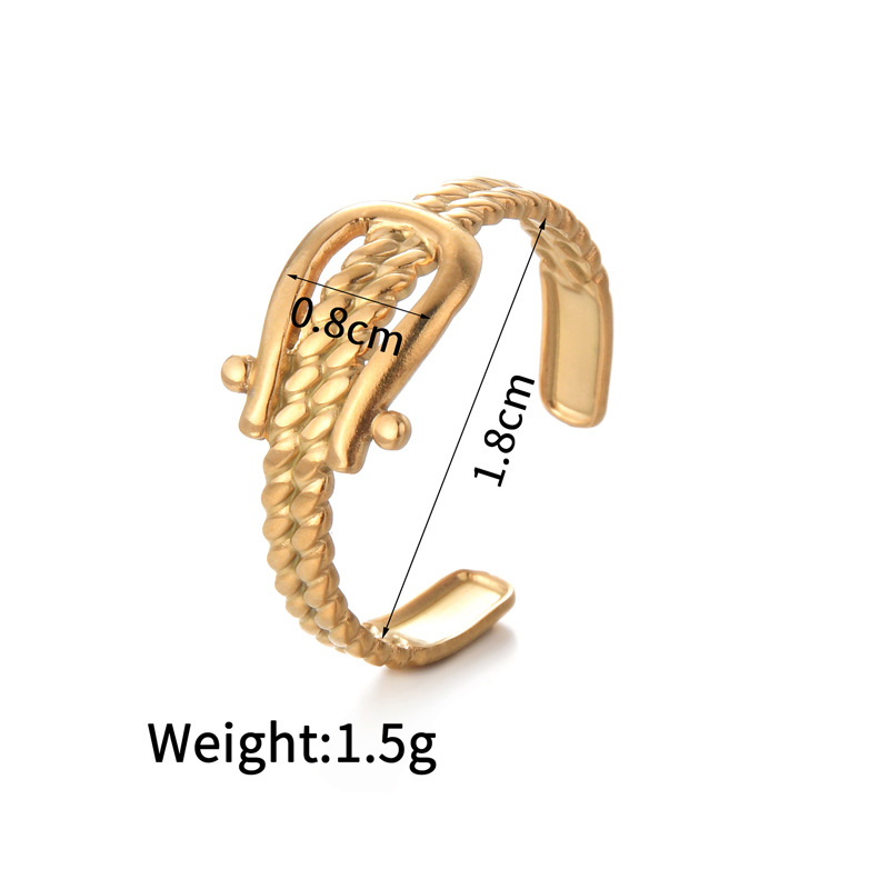 Women's Gender PVD Coated Real Gold Plated Four Leaf Clover Heart Shape 304 Stainless Steel Retro Waterproof Non Tarnish Open Rings