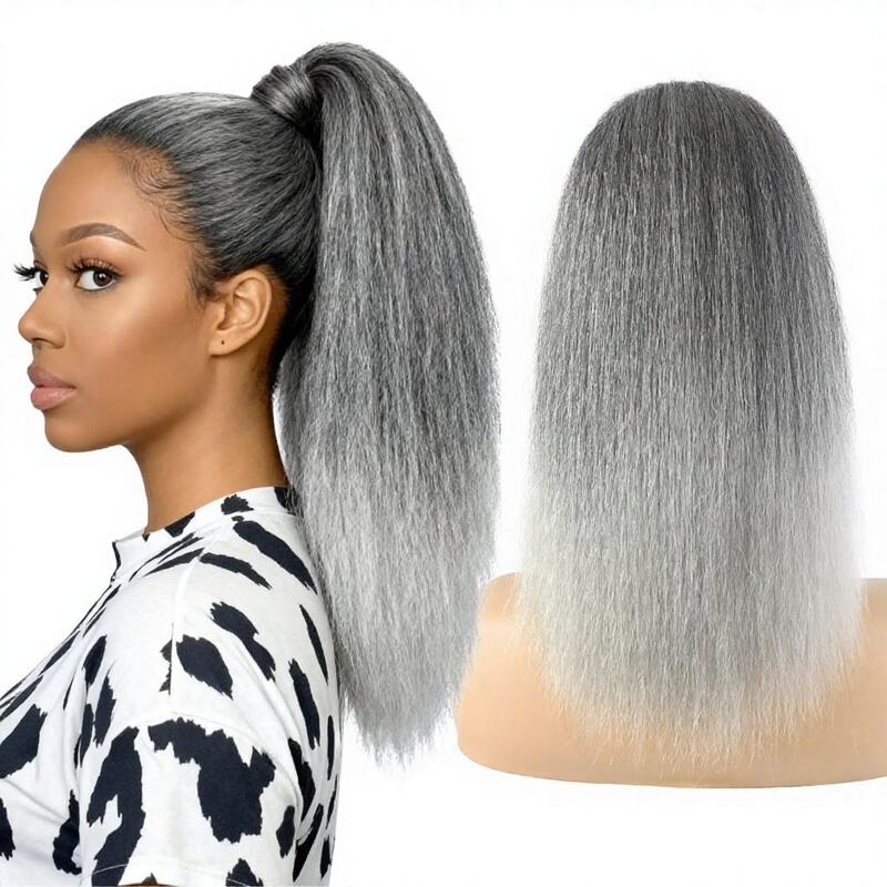 African Women's Afro Wig Ponytail, Large Yaki Silk Fluffy Curly Ponytail, Magic Tape Long Curly Hair Wig Ponytail