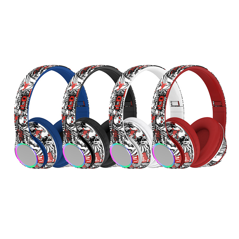 Cuffie wireless over-ear Graffiti - Bluetooth 5.4, bassi profondi, effetti luce LED, pieghevoli e regolabili, 30 ore di riproduzione (nero/rosso/bianco/blu)_voghion.com
