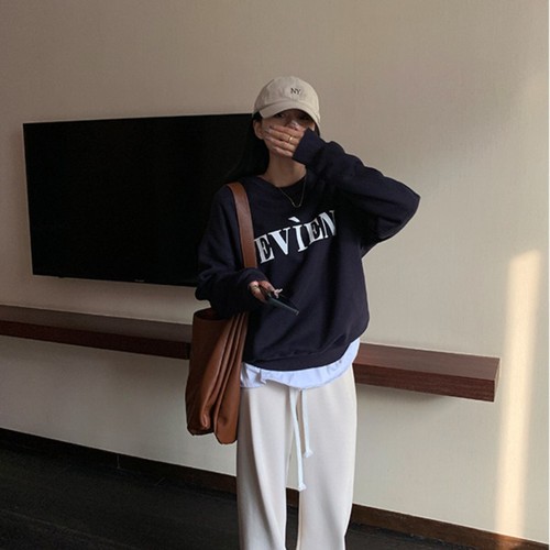American Street Letter Print Long-Sleeve Hooded Sweatshirt Women Commuting Spring Autumn Winter Wide Unique Petite Versatile Hoodie Top