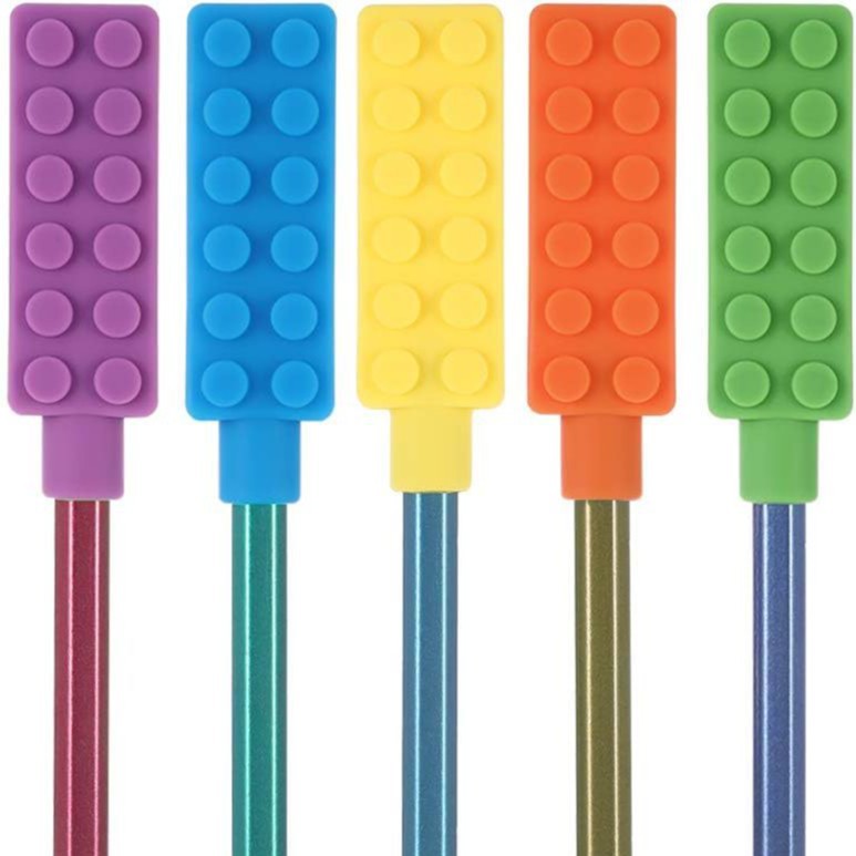 Cross-Border Spot Wholesale Silicone Pencil Head Cover Molar Stick Building Block Pen Cap Teether Children's Chewing Pen Cover Educational