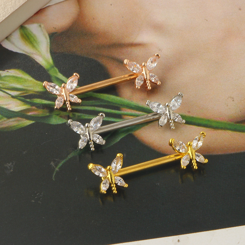 Fashion Dragonfly Stainless Steel Plating Zircon Adhesive nail