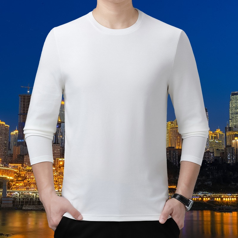 High-end men's long-sleeved T-shirt, 2026 autumn new style, casual and versatile round neck, middle-aged father's silk base shirt