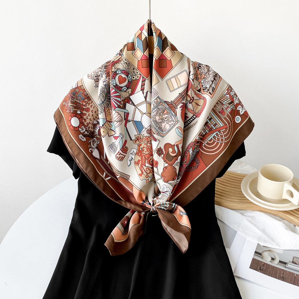 Retro Seidenschal Quadratisch Für Damen Leichtes Halstuch_voghion.com
