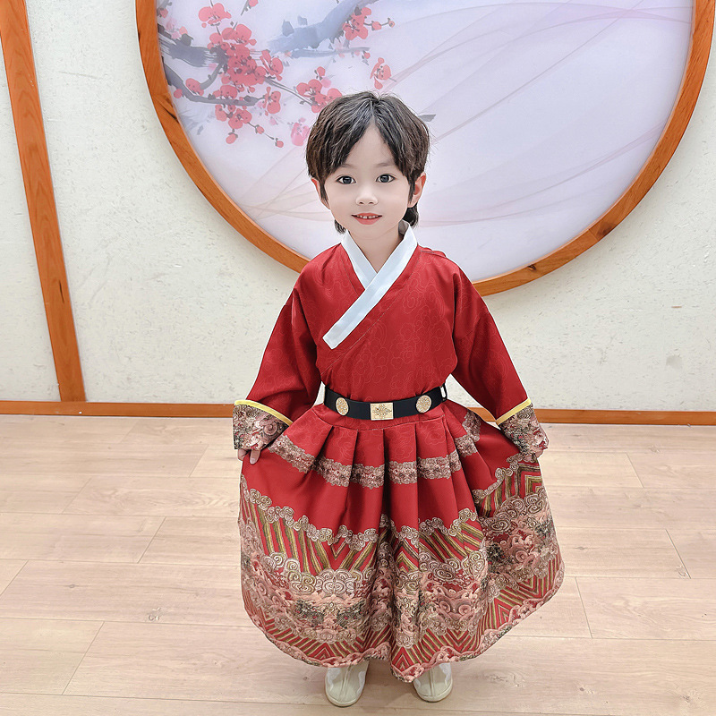 Children's Hanfu Chinese Style New Boy's Mamian Skirt 2023 Autumn Collection New Guoxue Costume Ancient Style Performance Wear Wholesale