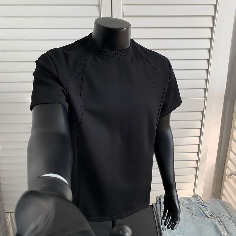 Heavyweight Short-Sleeve T-Shirt with Air Layer and Ribbed Stitching, Men's Summer High Street Style, Trendy and Versatile Heavyweight Short-Sleeve T-Shirt with Air Layer and Ribbed Stitching, Men's Summer High Street Style, Trendy and Versatile