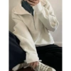 ↤↤↤Ivory white (stand-up collar, half zipper) [Loose and slimming] -S waist/shoulder/versatile/solid color/American style/bm↦↦↦