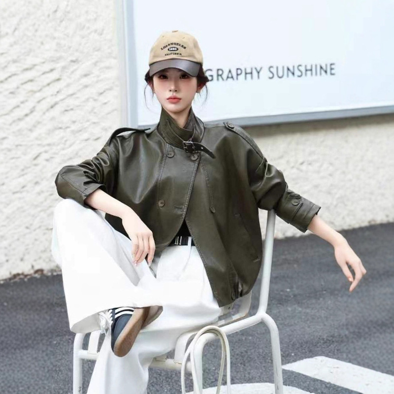 Women's Leather Jacket 2026 Autumn and Winter New Style Casual Elegant Stand-Up Collar Cool and Stylish Loose Short Jacket Top Women's Leather Jacket 2026 Autumn and Winter New Style Casual Elegant Stand-Up Collar Cool and Stylish Loose Short Jacket Top