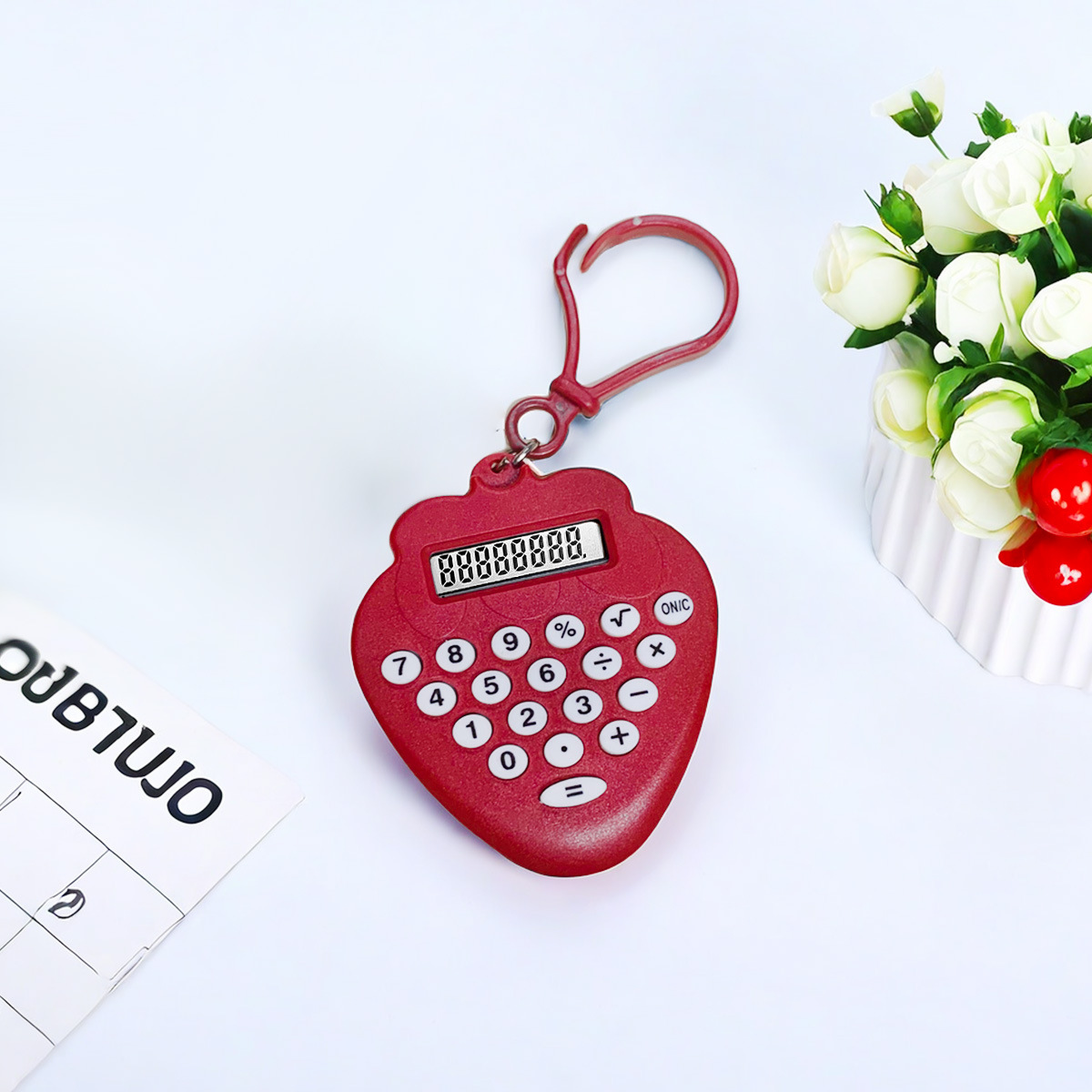 17g Weight Calculator Stationery Type 1 Piece Quantity Class, School Occasion ABS Material Strawberry Pattern Cute Style 1 Piece Cute Strawberry ABS Calculator 1