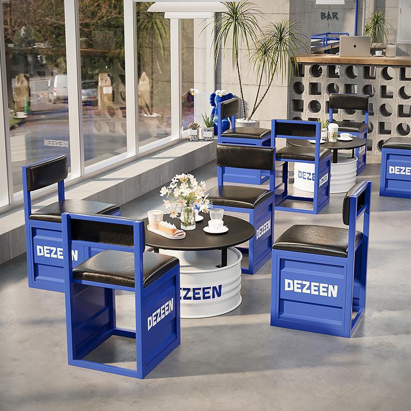 Industrial wind oil bucket table and chair iron art net red milk tea shop card seat sofa bar ktv sofa coffee table combination zb
