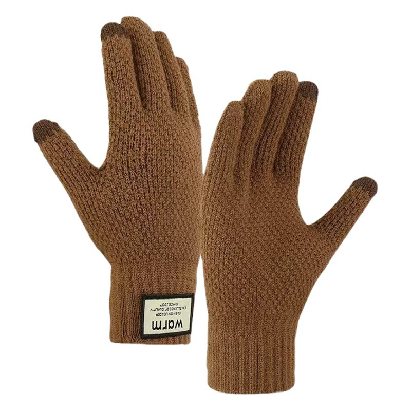 Трансграничные осенне-зимние теплые вязаные перчатки с сенсорным экраном, уличные мужские утолщенные шерстяные перчатки на флисовой подкладке, оптовая продажа