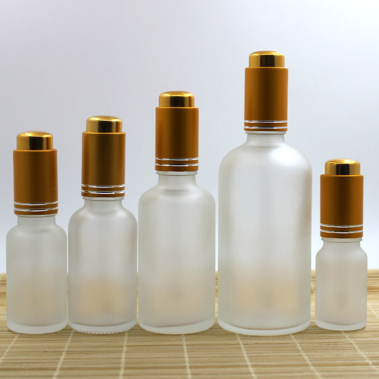 透明磨砂高档精油瓶香水玻璃滴管瓶化妆品分装调试空瓶沙金线按压