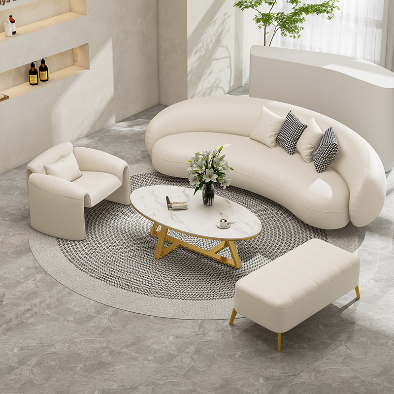 Meeting room lounge area curved sofa living room white lamb velvet sofa clothing store leisure sofa table and chair combination Meeting room lounge area curved sofa living room white lamb velvet sofa clothing store leisure sofa table and chair combination
