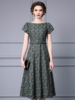 Zhili Summer One line Neck Dress， Light Mature Luxury and Elegant Charm Belt， Waistband， Leaf Embroidery， A-line Large S