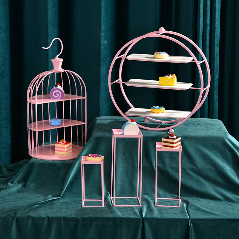 Nordic cristal tarde té bandeja de mesa de postre decoración de la torta estante de la torta de boda Placa de hierro merienda rack