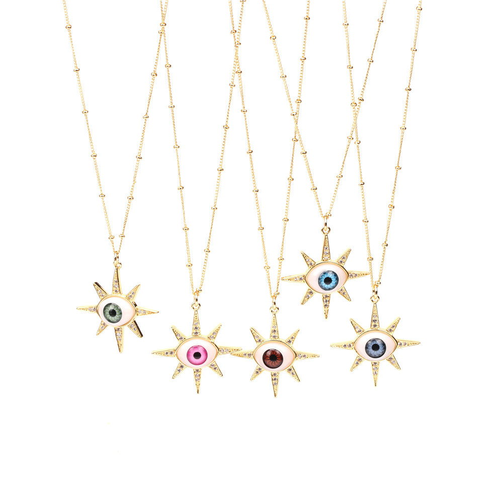 Micro diamond devilu0027s eye resin pendant copper necklace wholesale Nihaojewelry