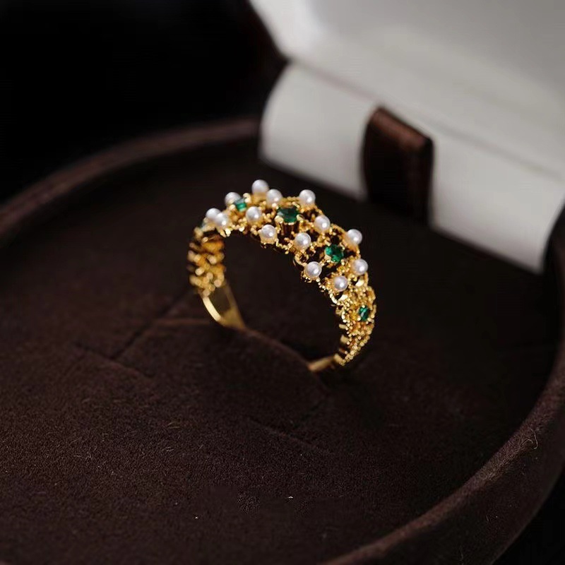 Emerald Rig Ring Ins European and American Cross-border Green Ghost Opening Finger Ring Cold Style Personalized Retro Ring