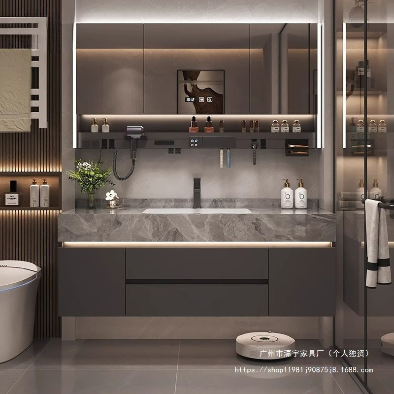 New Rock Plate Seamless Ceramic Basin Bathroom Cabinet Simple Light Luxury Toilet Multi-function Washbasin Cabinet Combination Bathroom