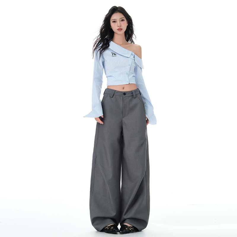美式复古宽松弯刀休闲西装裤春秋2025新款阔腿镰刀裤