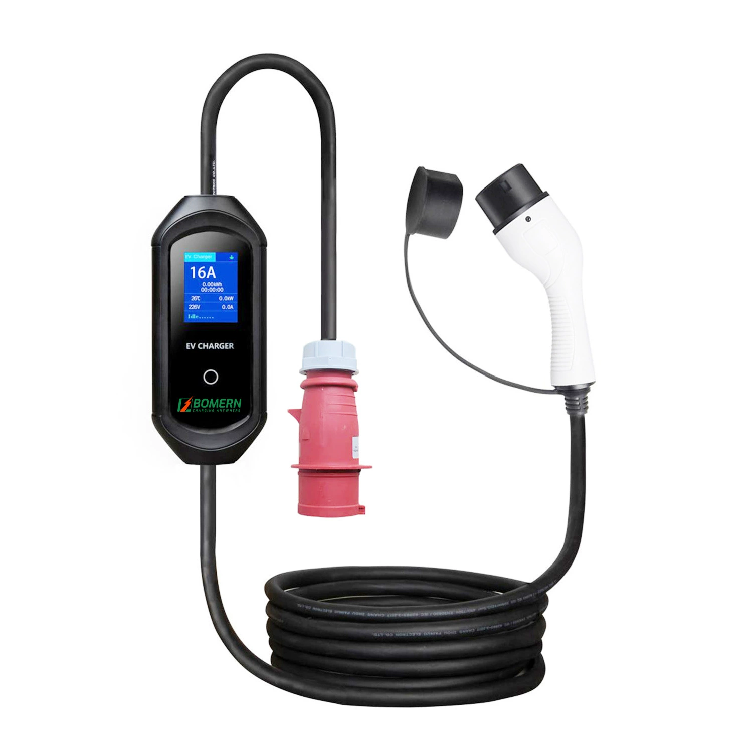 Портативное бортовое зарядное устройство для автомобилей европейского стандарта, регулируемое, 11 кВт, с экраном, 5.16m А, трехфазное, 380 В.