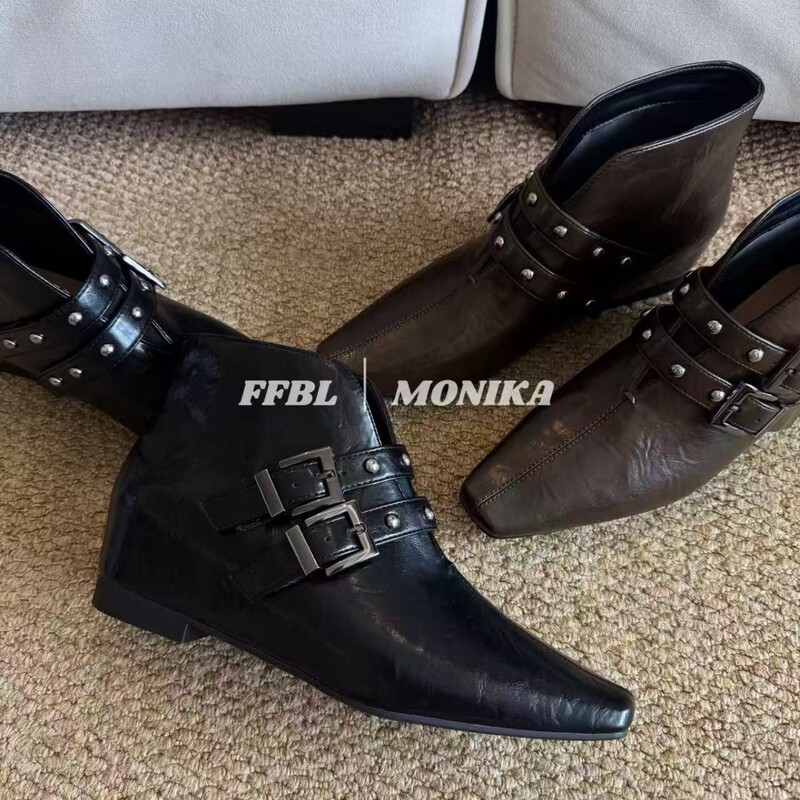 Feifan Paris 2026 New Autumn Women's Height-Increasing Black Boots Slimming Belt Buckle Fashion Boots Western Ankle Boots Feifan Paris 2026 New Autumn Women's Height-Increasing Black Boots Slimming Belt Buckle Fashion Boots Western Ankle Boots