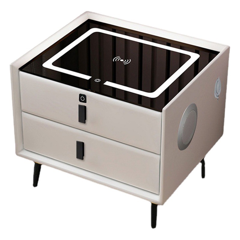 Ma ra maciza mesita noche inteligente minimalista mo rna luz cuero lujo dos cajones carga inalámbrica bluetooth audio bloqueo huellas dactilares