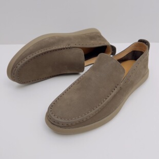 Wide-head Loafers Men's Lace-up Retro Style 2025 New Style Leather Shoes with Breathable Soft Sole
