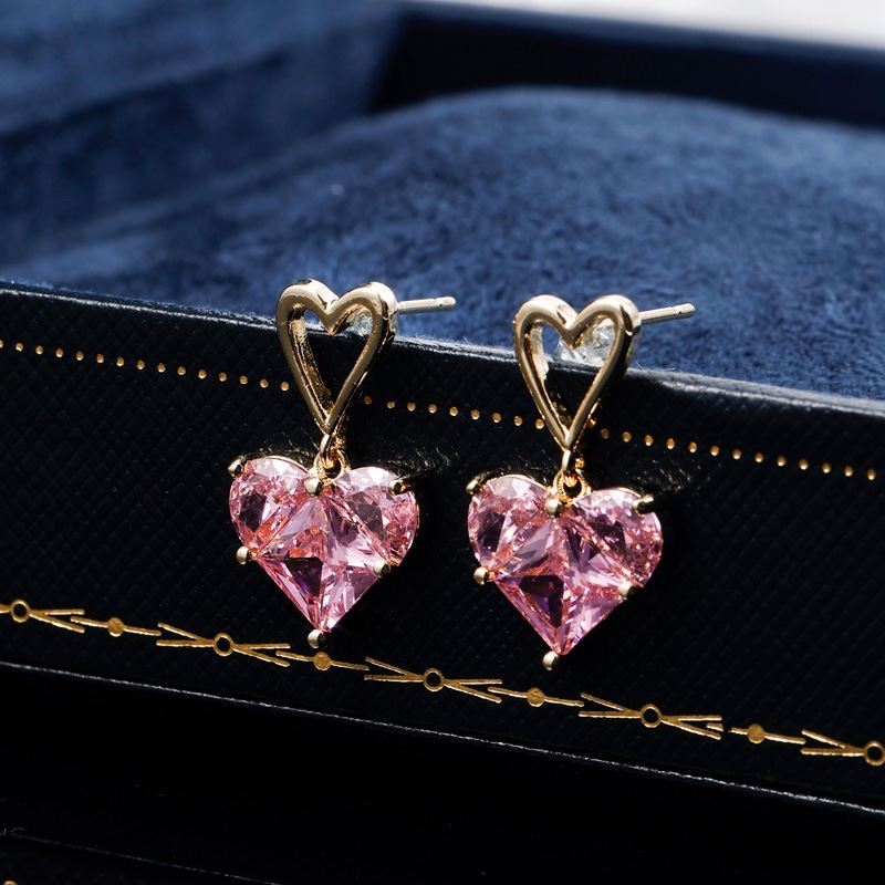 1 Pair Fashion Heart Shape Alloy Plating Artificial Crystal Women's Drop Earrings display picture 3