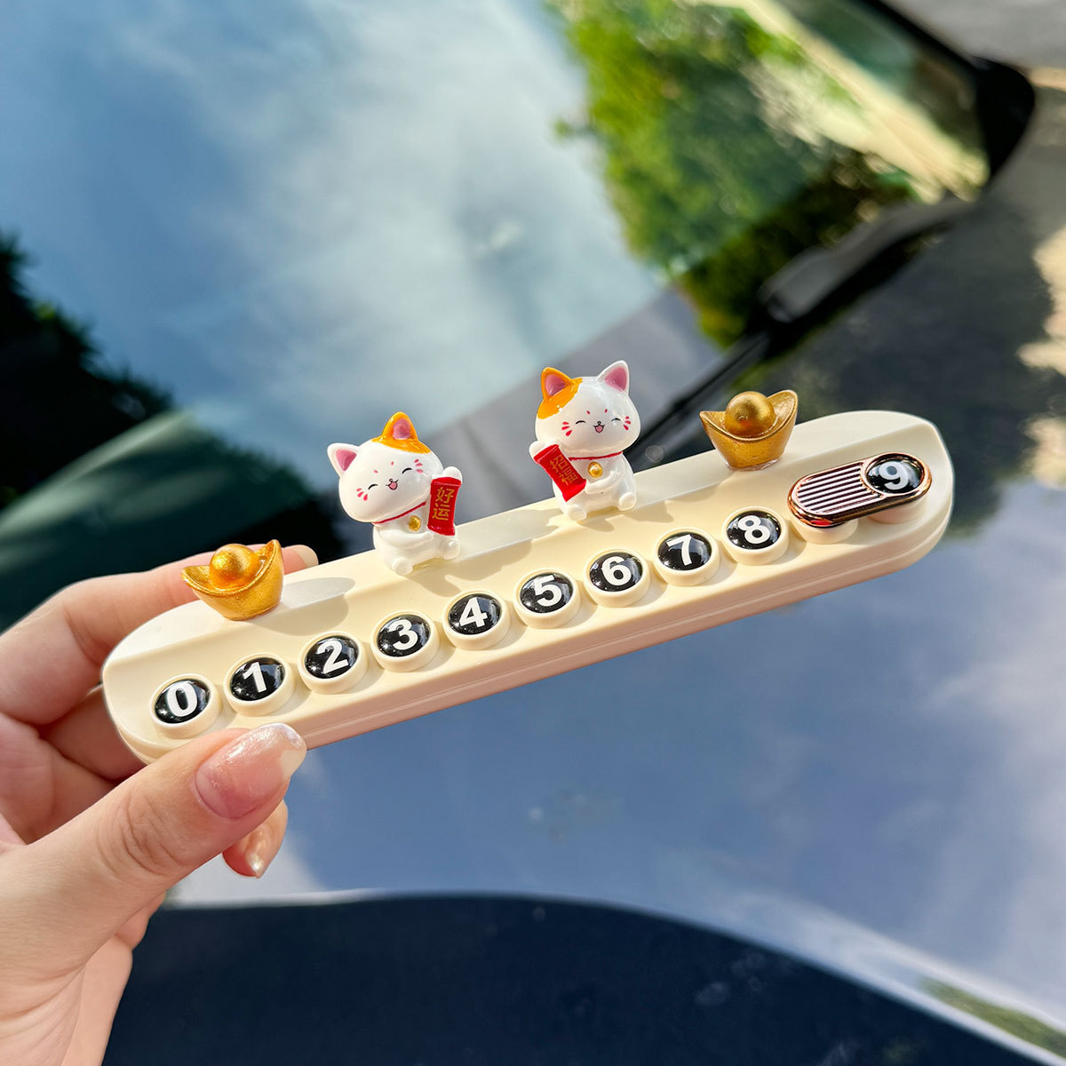 Coche gato placa de estacionamiento temporal placa de teléfono móvil femenina placa de número de teléfono móvil del coche decoración accesorios