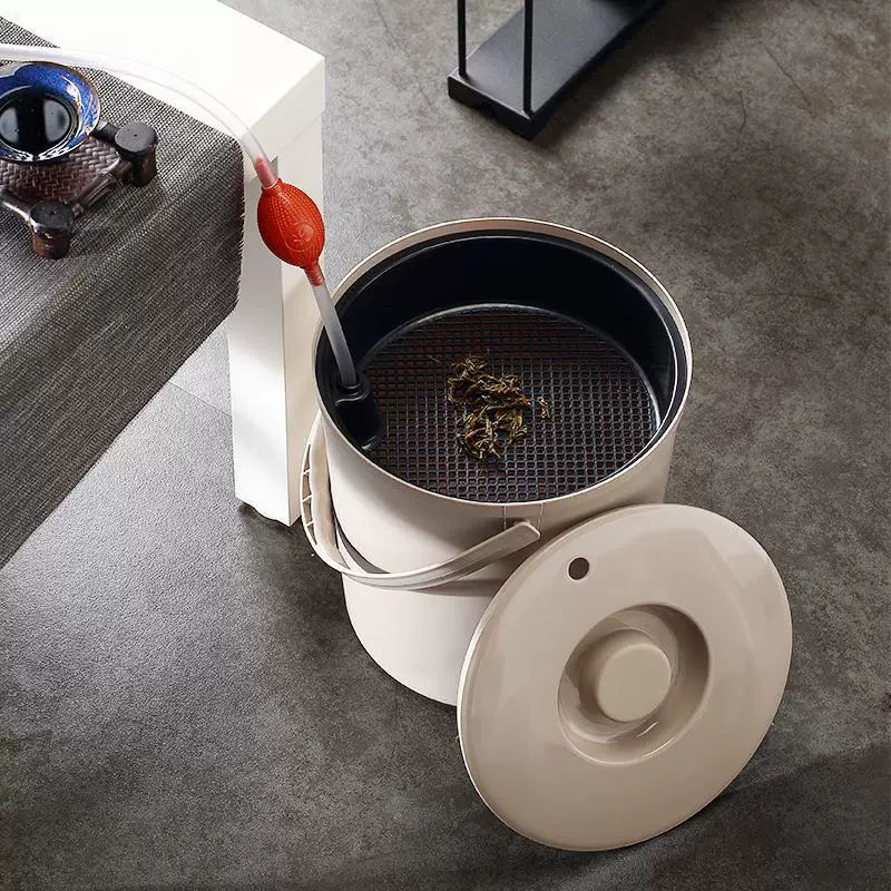 手提茶水桶办公家用圆形带盖子茶渣过滤垃圾桶茶道茶水分离废水桶