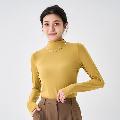 Women's half-high collar long-sleeve sweatshirt, thin version, solid color, base layer, high elasticity, skin-friendly, casual sport top