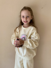 Women's Spring 2024 Newborn Girl's Fashion Casual Cartoon Sweatshirt Set of Two