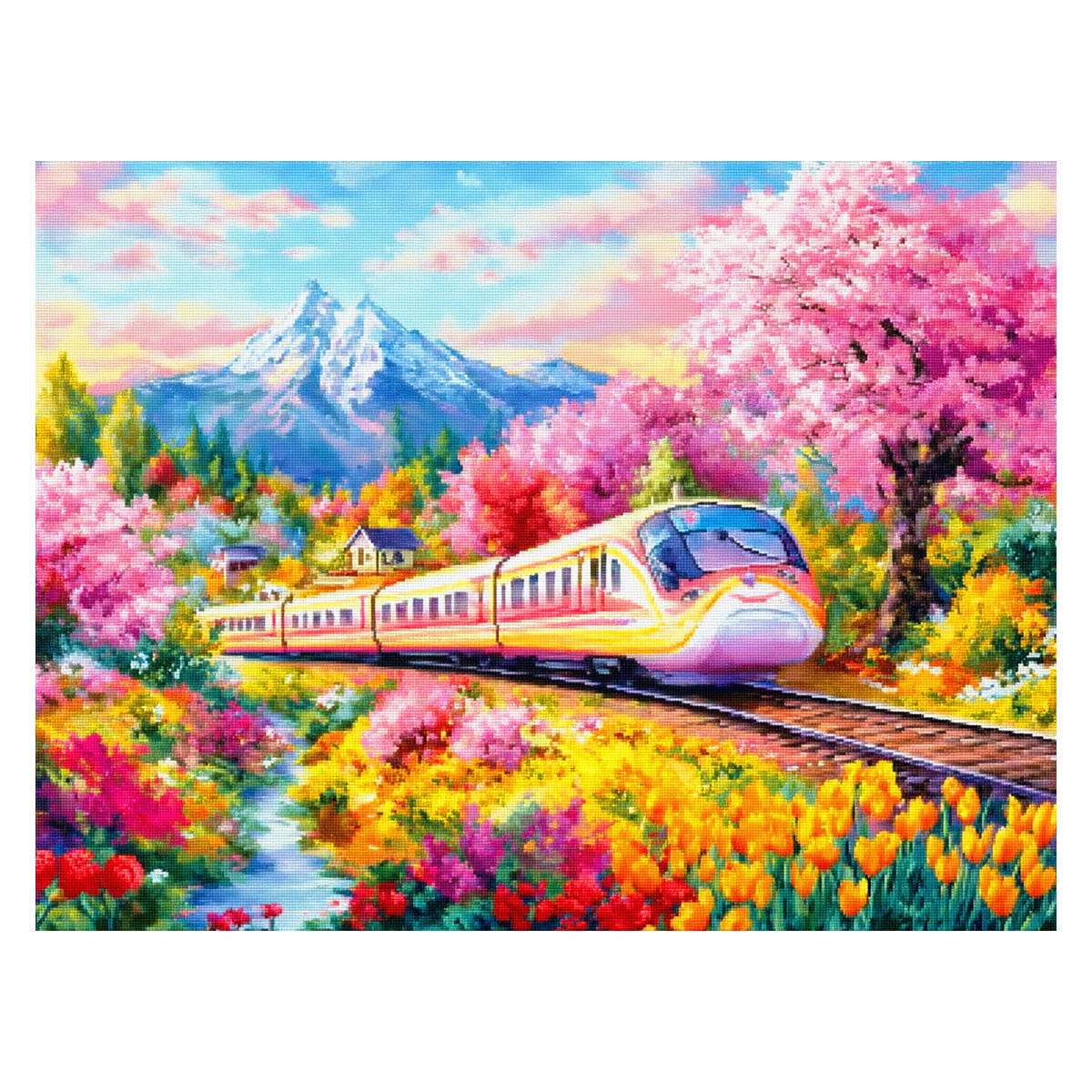 [Algodón importado] Mona Lisa Real Tren de primavera bordado a mano nuevo paisaje minimalista sala de estar bordado a mano image 5
